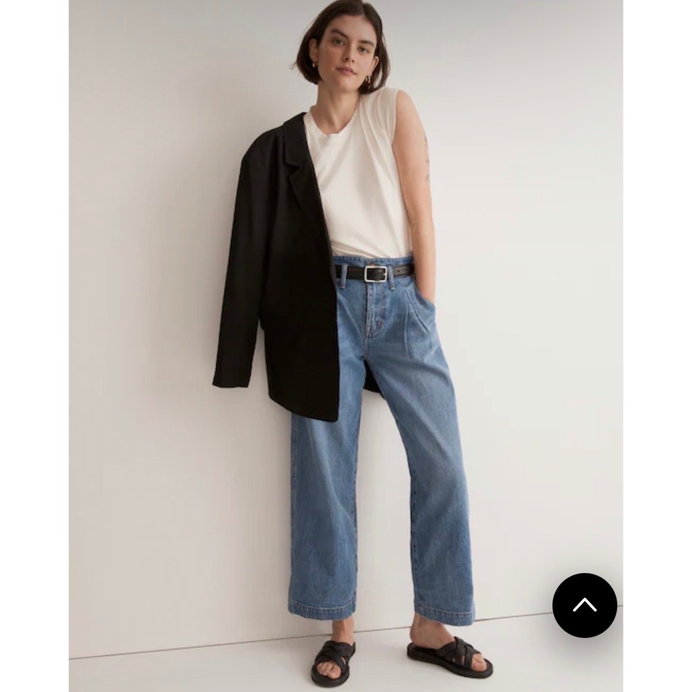 Madewell The Perfect Vintage Wide-Leg Crop Pleated Edition Jean Blue Size 31